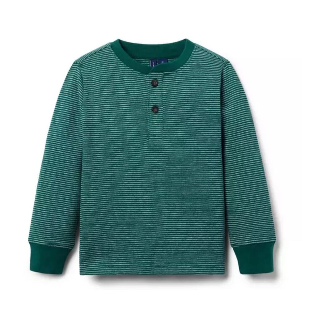 Janie and Jack - Boys - Green Striped Henley Tee T-Shirt- Size 14 - NWT